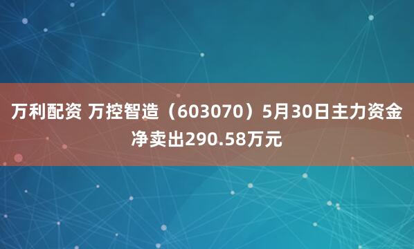 万利配资 万控智造（603070）5月30日主力资金净卖出290.58万元